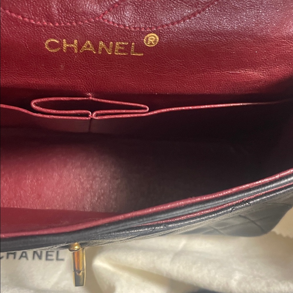 Authentic CHANEL Black Lambskin Leather Small Double Flap Bag Purse Gold HW RARE - Picture 15 of 17